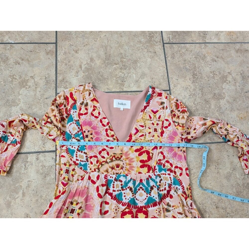 ba&sh Lorenza Short Printed Dress Sz 0 Tie Dye Colorful Viscose V Neck - Picture 8 of 11